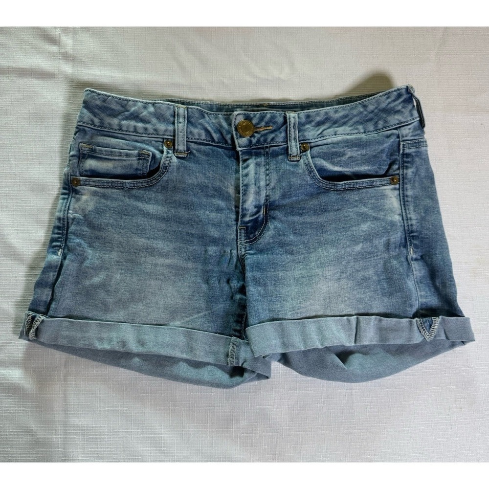 VTG American Eagle Mini Shorts Denim Micro Size 8 Y2K Cuffed Super Stretch Boho